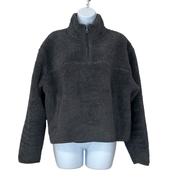 girlfriend collective charcoal gray 1/4 zip recycled fleece sweatshirt Sz S - Picture 5 of 13
